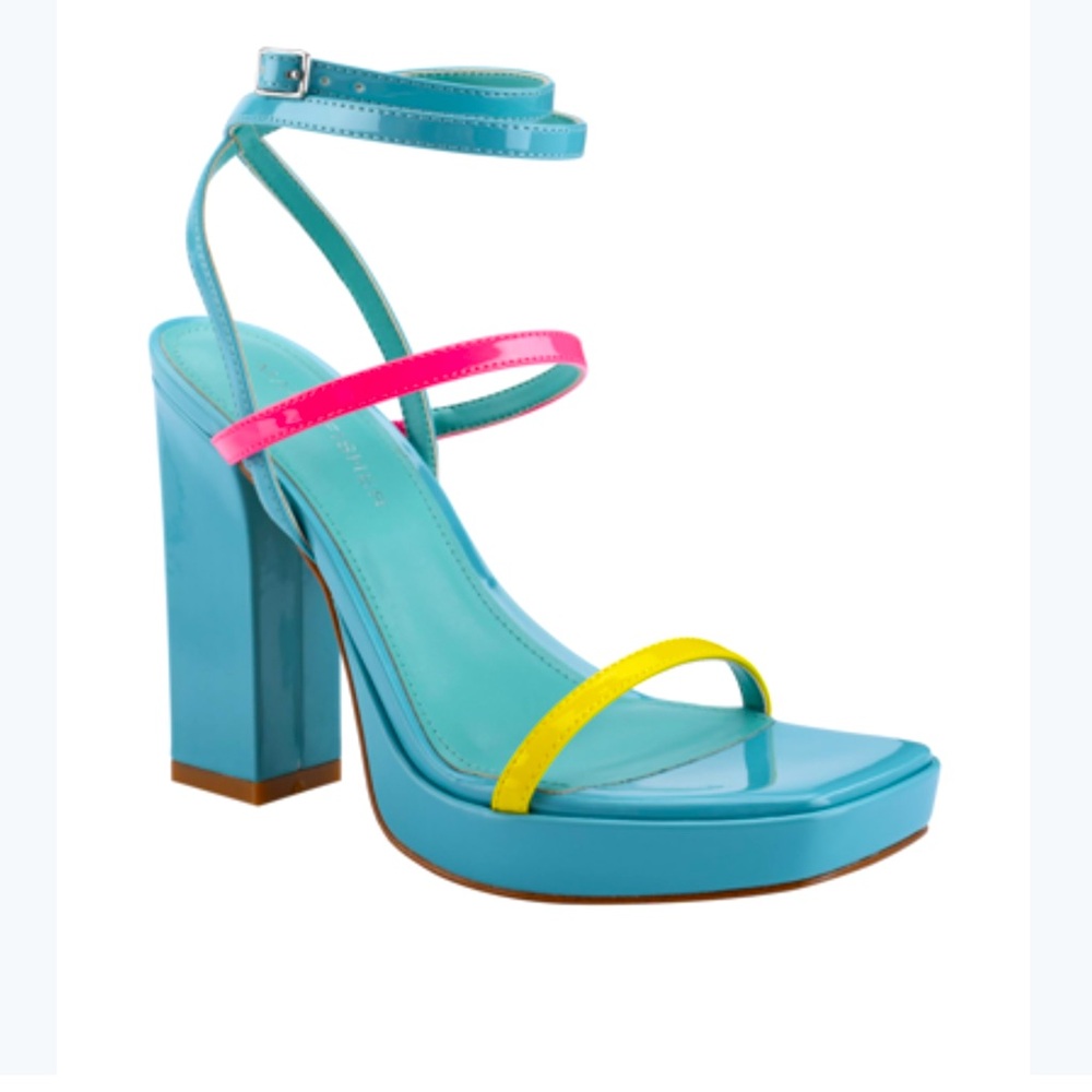 Marc Fischer Acres Heeled Strapy Sandal. In yellow, pink and blue. NWT’S. Size 6